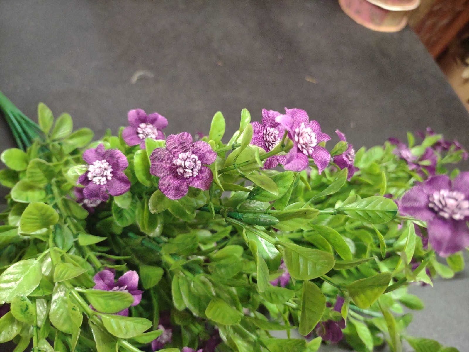 Set of 2: Purple Silk Mini Daisy Bush, “Jacob’s Ladder” Miniature Flower Blooms