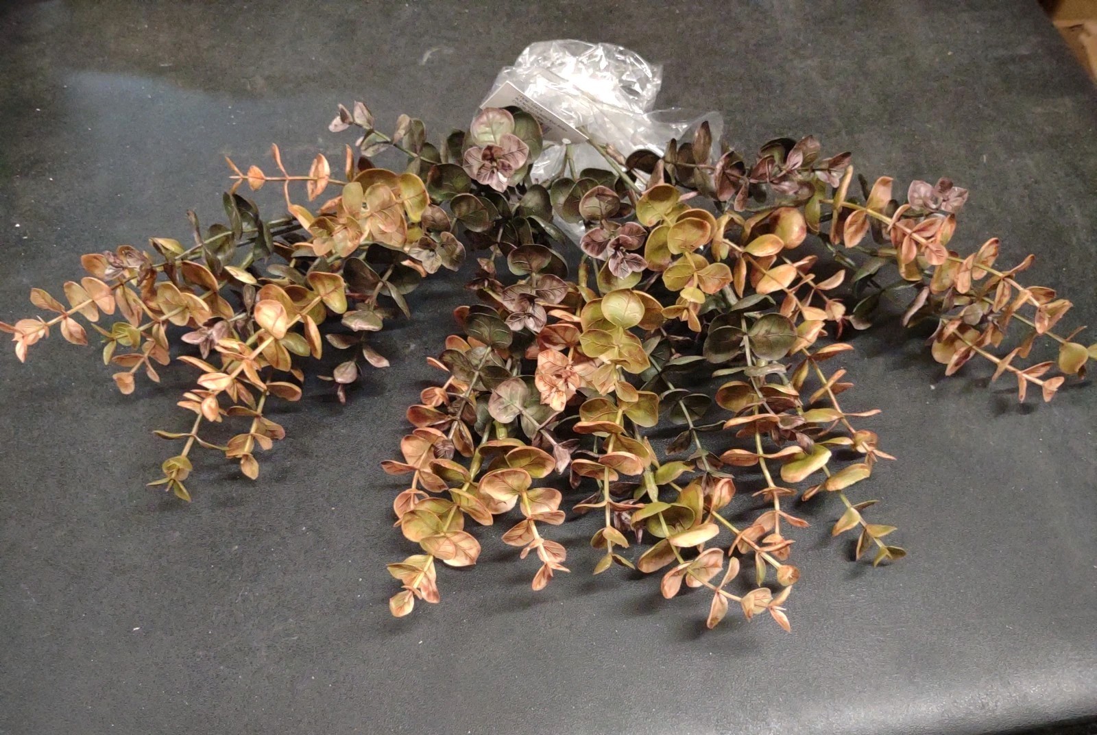 Plastic Spiral Eucalyptus Bush, Autumn Brown Gold & Green, 6 Branch 13″ Baby Euc