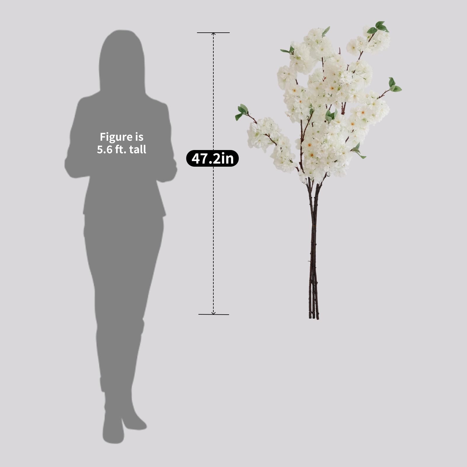 47.2 Inches Cherry Blossom Branches, 3 Pieces Artificial White Flower Branche…