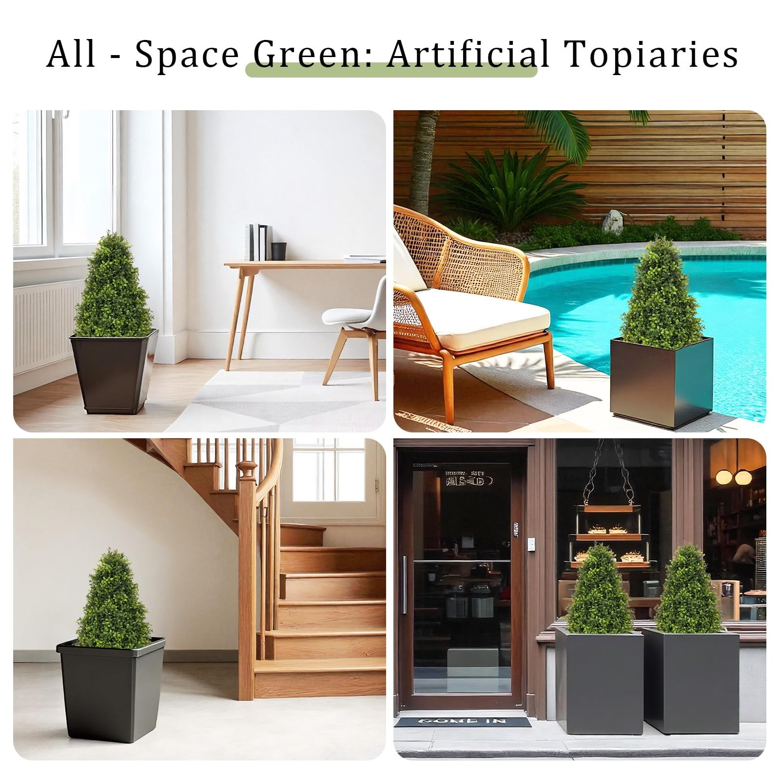 30″ Artificial Boxwood Faux Plants Outdoor, UV Resistant Topiary Trees Realis…