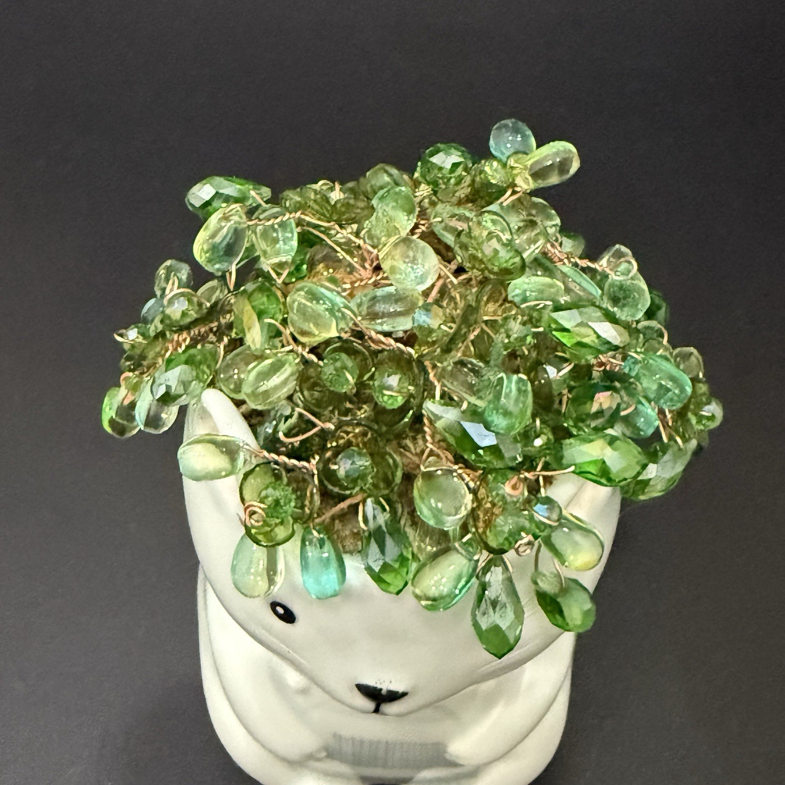 Handmade Beaded Forever Plant Crystal Teardrop Beads 4.5” Ceramic Bear Planter