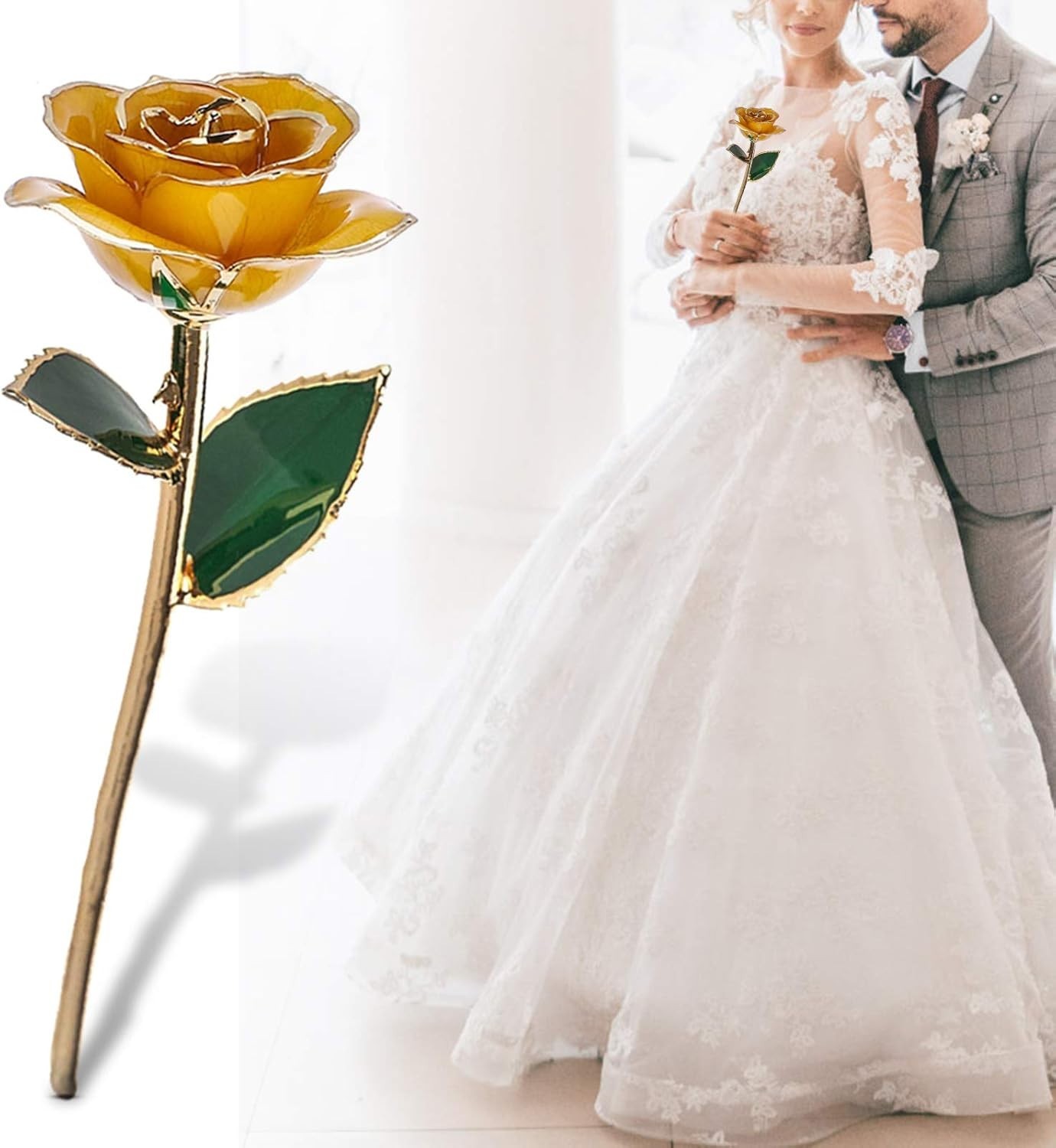 24K Gold Dipped Yellow Rose – Exquisite Gift for Her, Comes with Crystal Stand