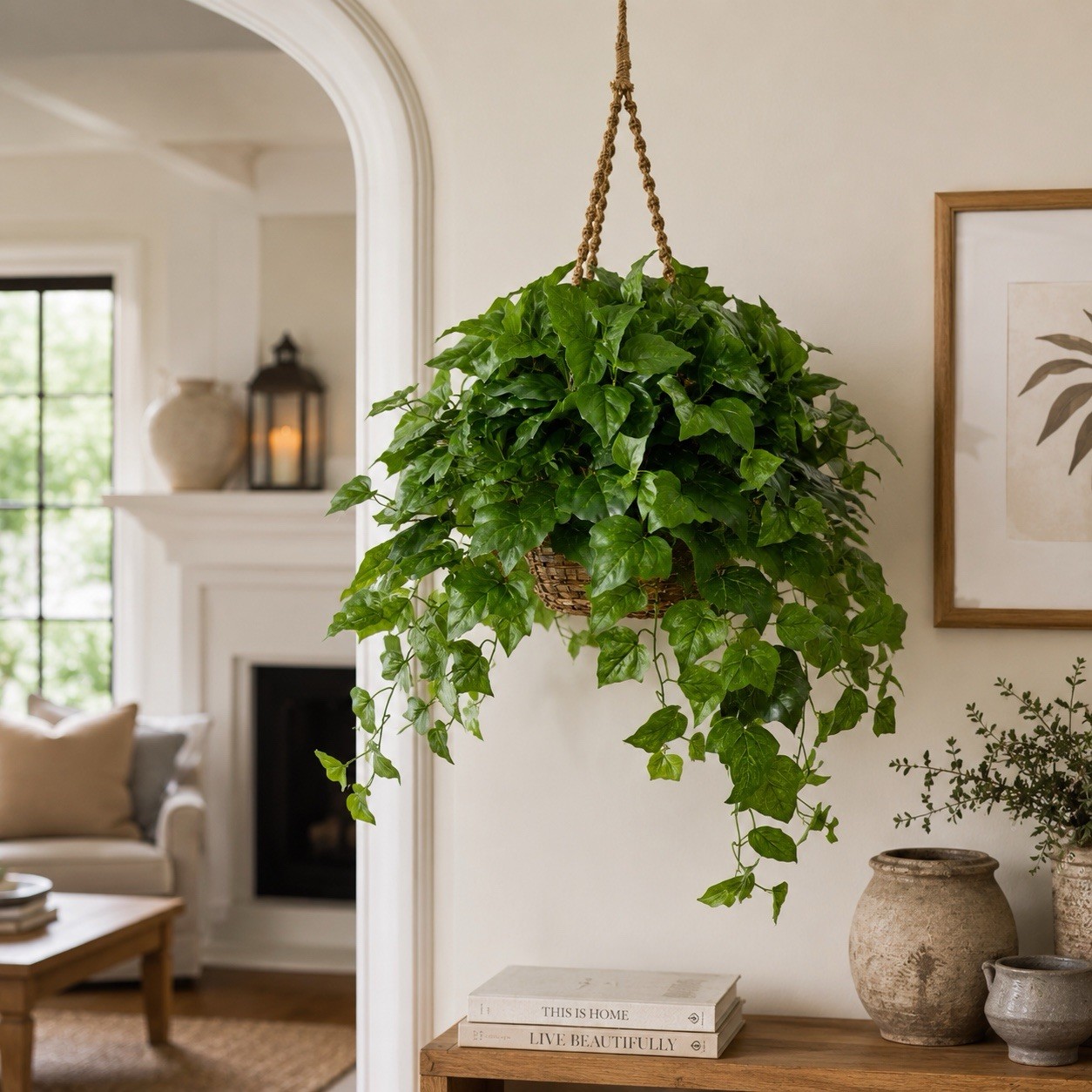 38” London Ivy Artificial Plant in Hanging Basket (Real Touch). Retail $129