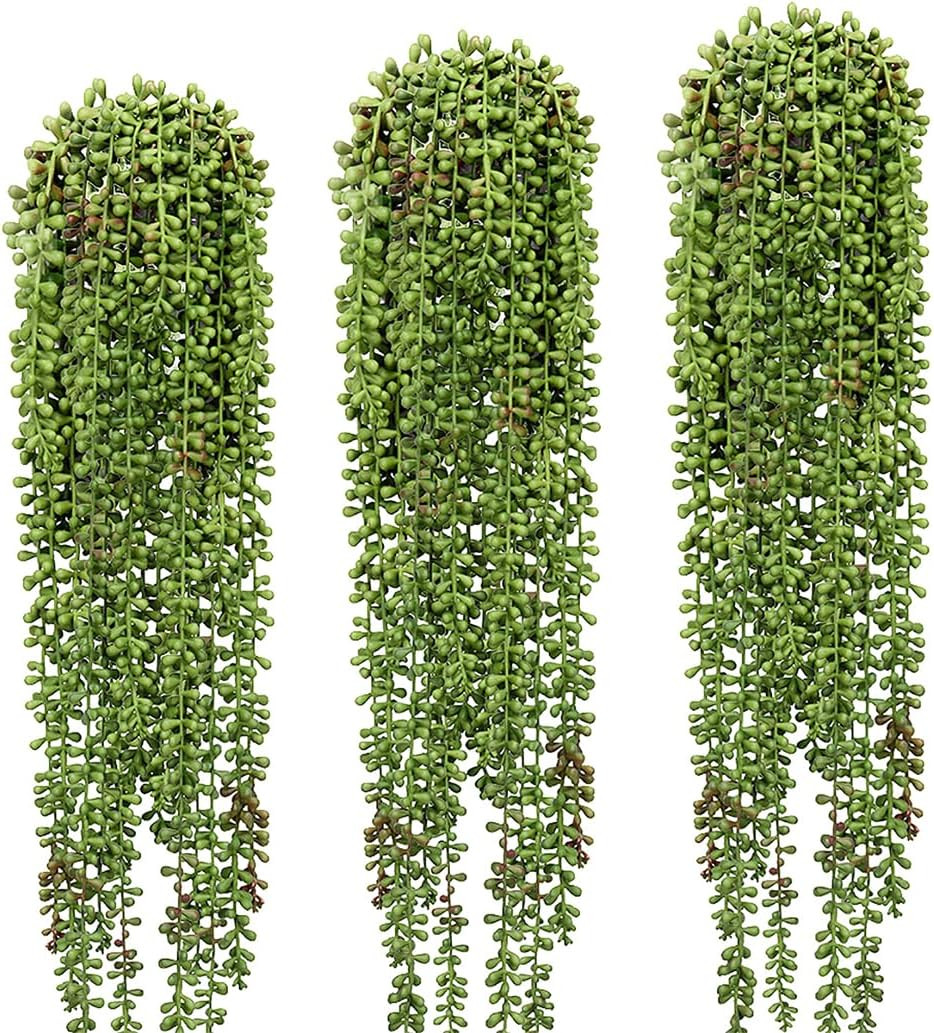 3 Pcs Artificial String Of Pearls Hanging Succulent Vines 27.6 Inch Green