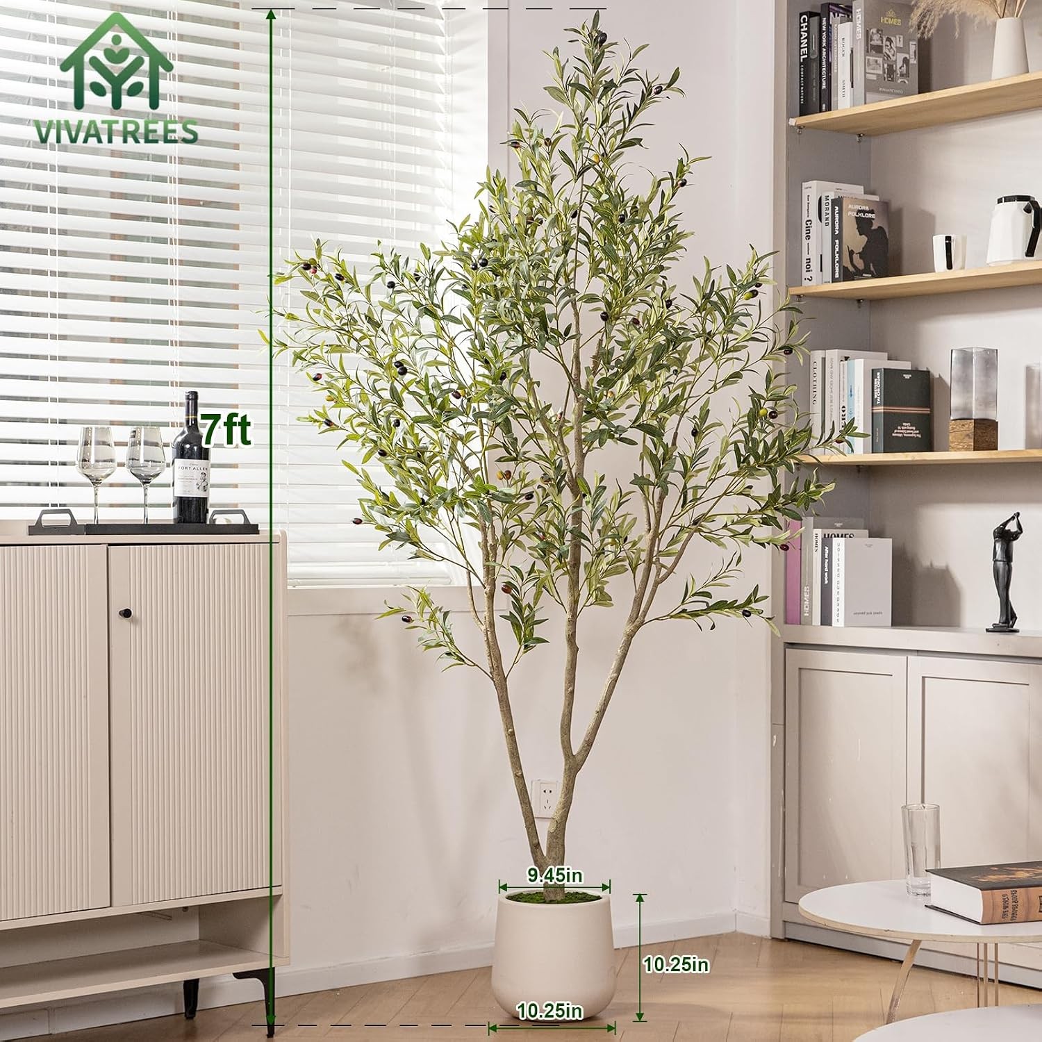 Olive Trees Artificial Indoor 7FT Tall Faux Olive Tree W/ White Tall Planter