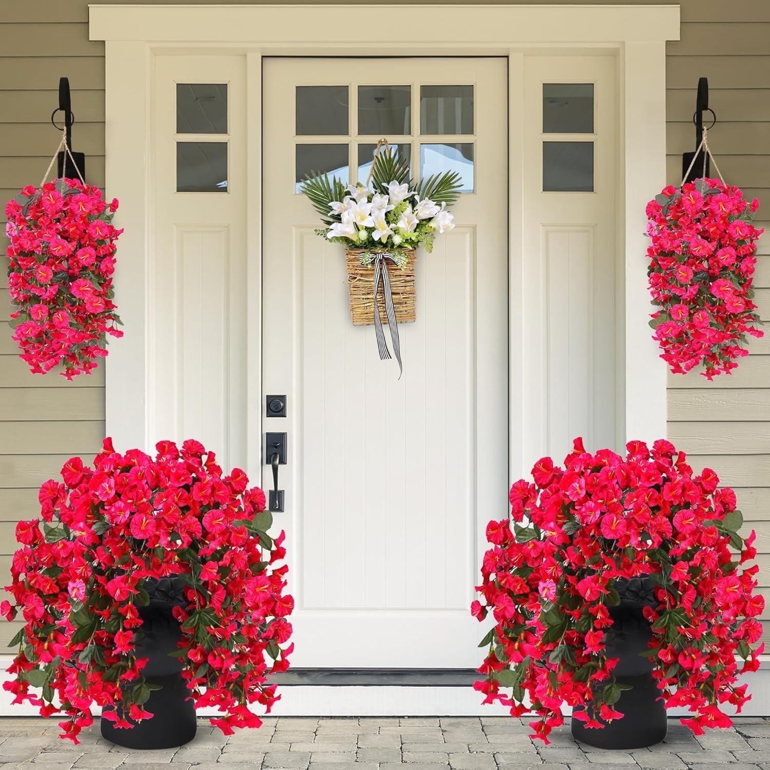 Elegant 4-Pack Faux Silk Morning Glory Vines – UV Resistant Hanging Flowers