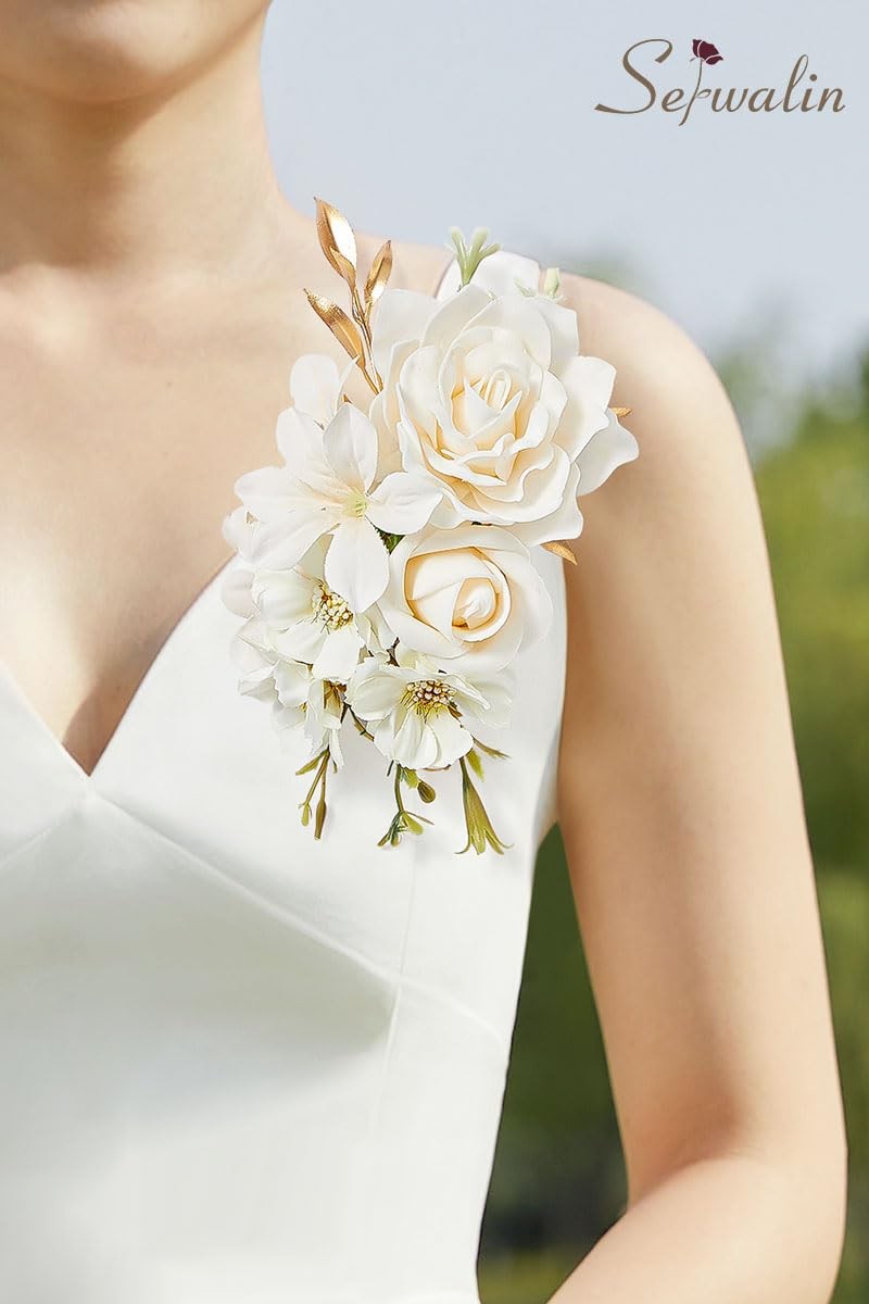 Champagne Floral Shoulder Corsages, Girl/Mother Prom Corsages Décor, Set of 2…
