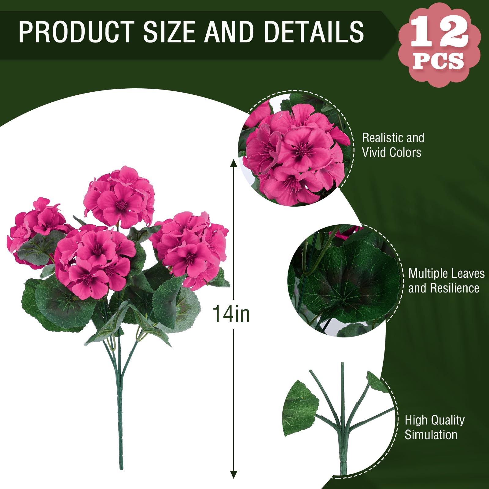 Best Hananona 12 Pcs Artificial Geranium Flowers for Outdoors Silk Outdoor UV