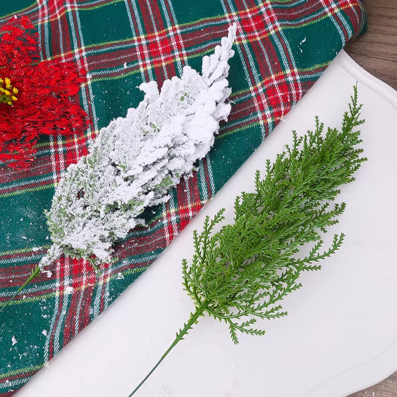 Artificial Snowflake Pine Branches Christmas Fake Green Plants Pine Leaves DIY G