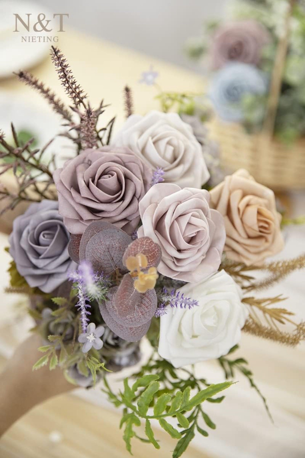 25 PCS Dusty Rose Series Artificial Roses Fake Flowers for DIY Wedding Bouquets