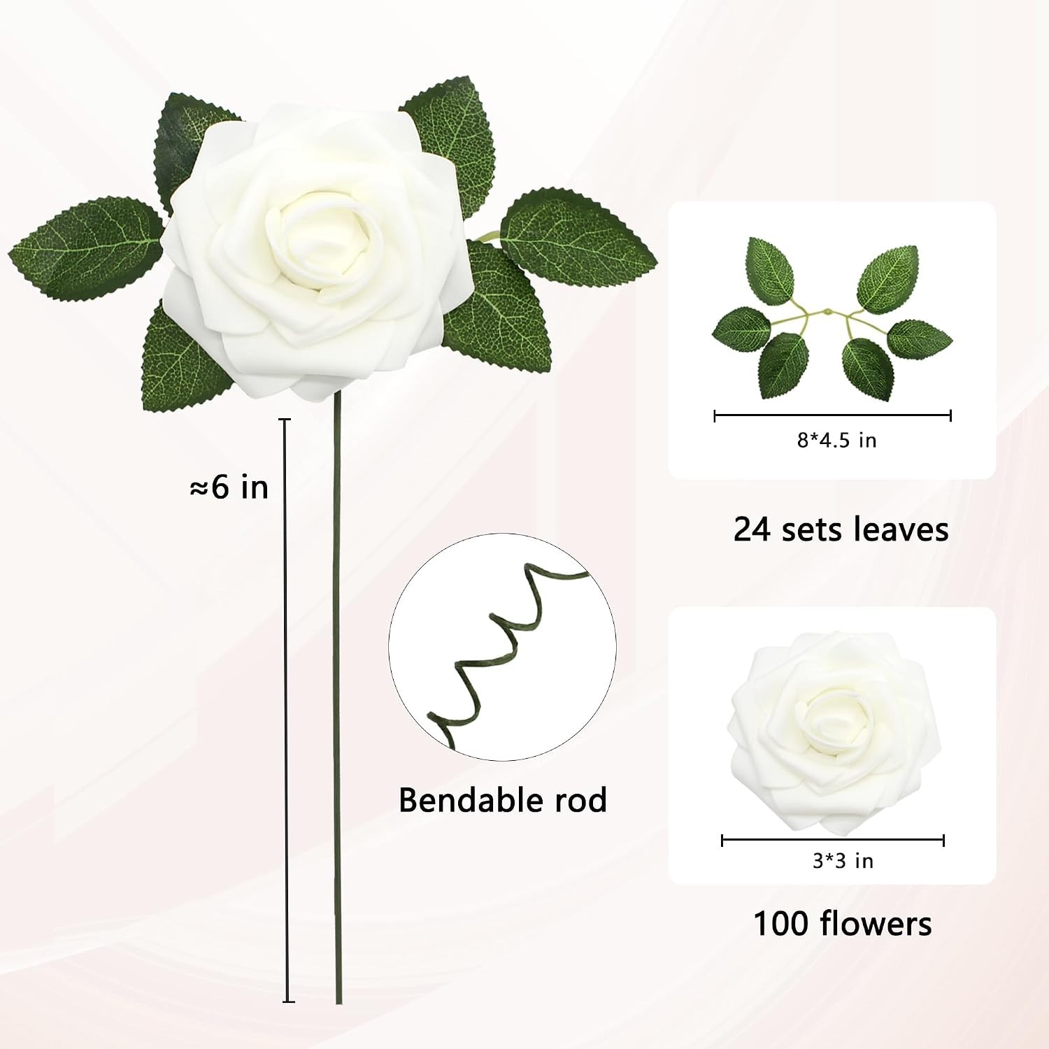 Realistic White Artificial Roses – 100pcs DIY Wedding Decor