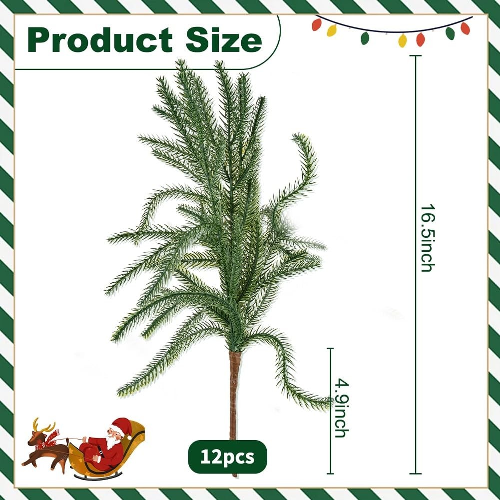 Norfolk Pine Stems 12 pcs,18 inch Norfolk Pine Branches Artificial DIY Greene…