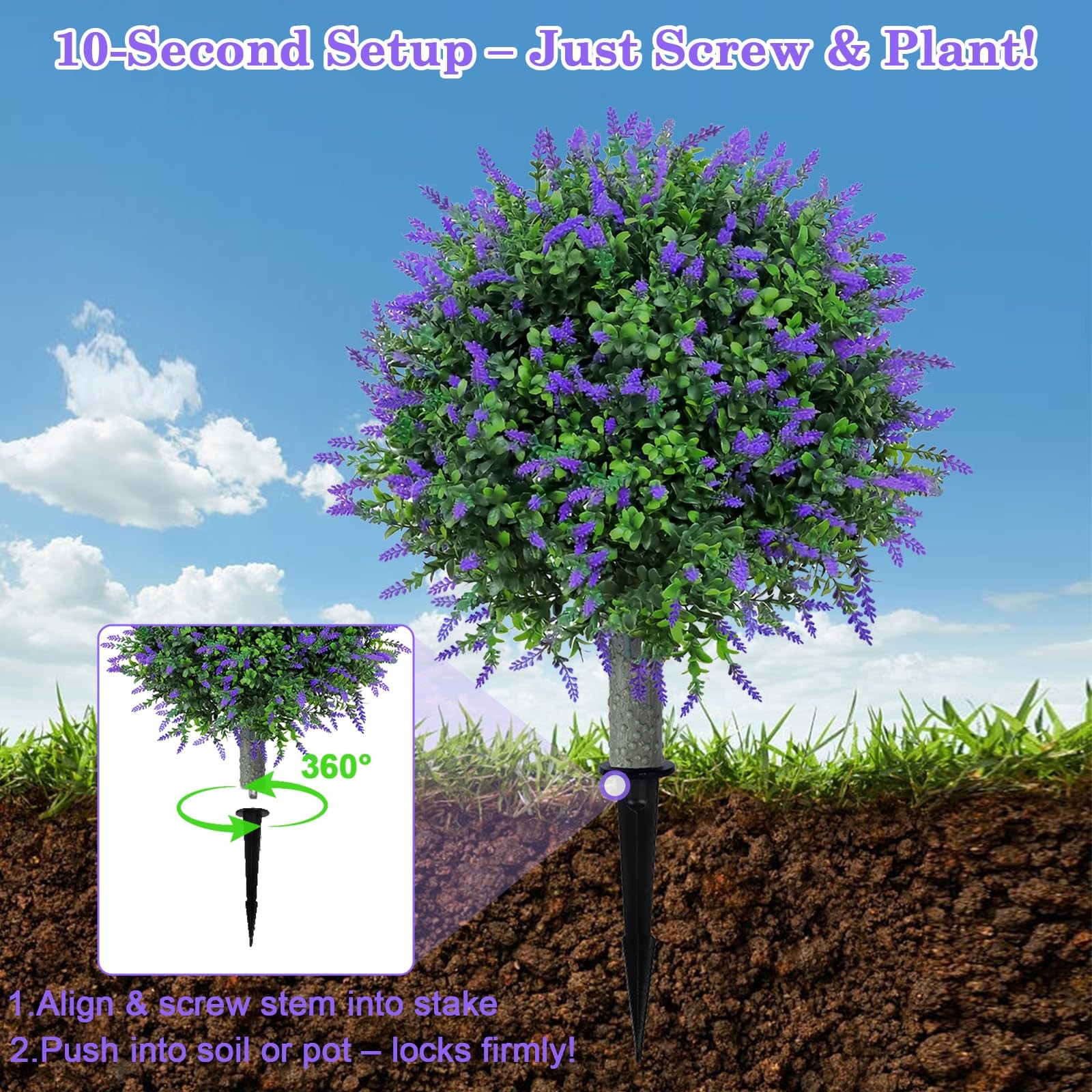 Artificial Lavender Topiary Ball (2 Pack) – 17″ UV Resistant Faux Plants for …