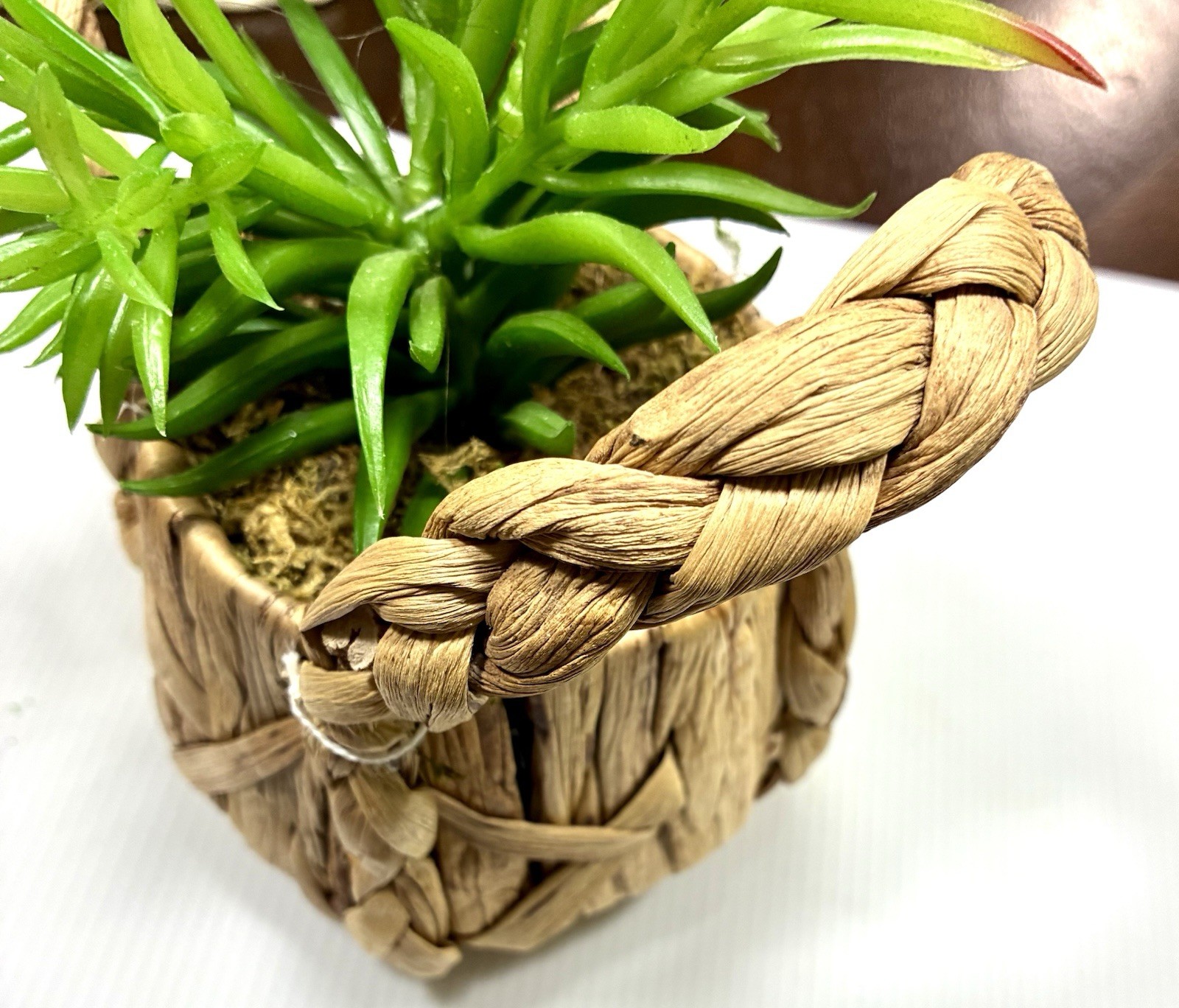 Artificial Faux Succulent Potted Plant In Basket Home Office Shelf Decor