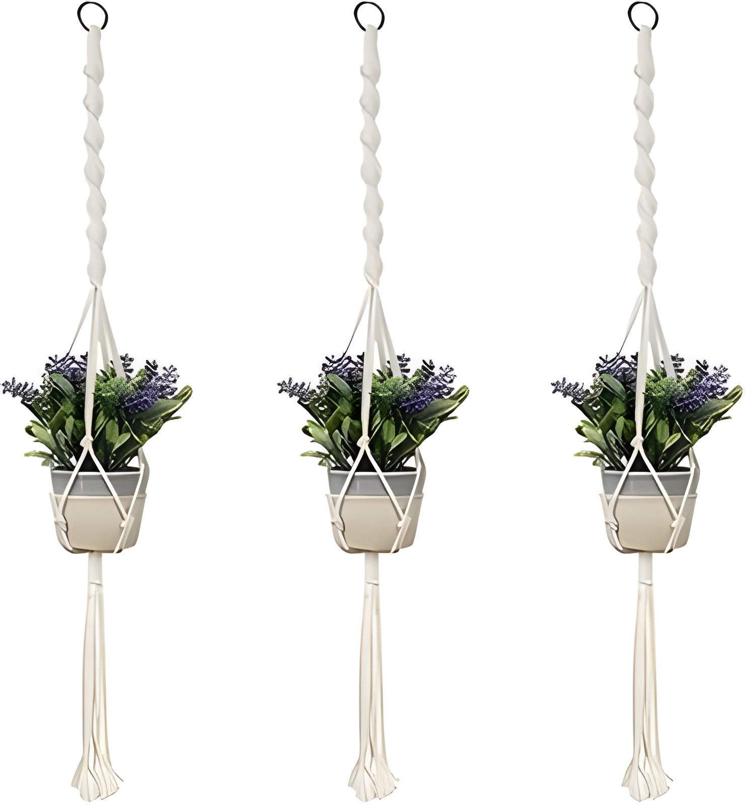 Macrame Plant Hanger 3 Pack with Hooks – Cotton Rope Hanging Planters