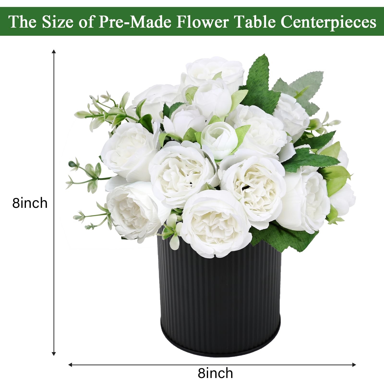 Pre-Made Flower Table Centerpieces, Set of 6 Artificial Silk Peonies with Bla…