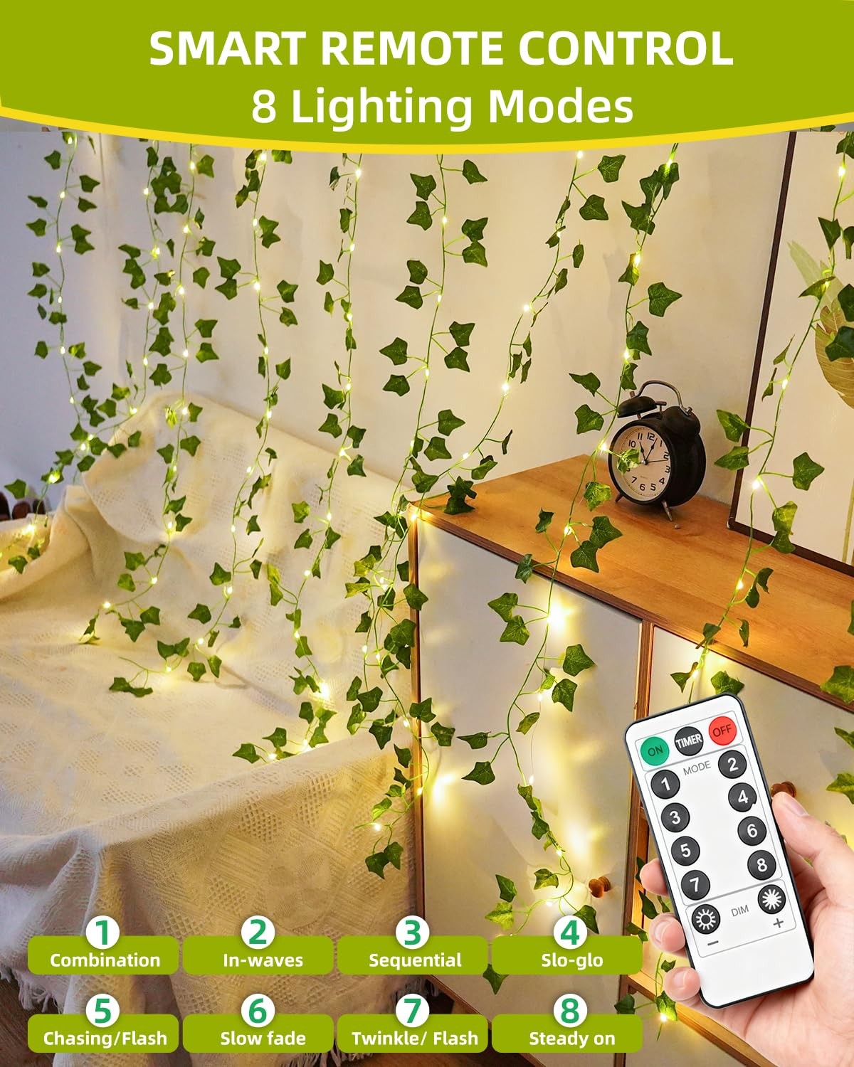 Vines with Fairy Lights for Bedroom – 200 Ivy Curtain Wall Vines for Wedding,…