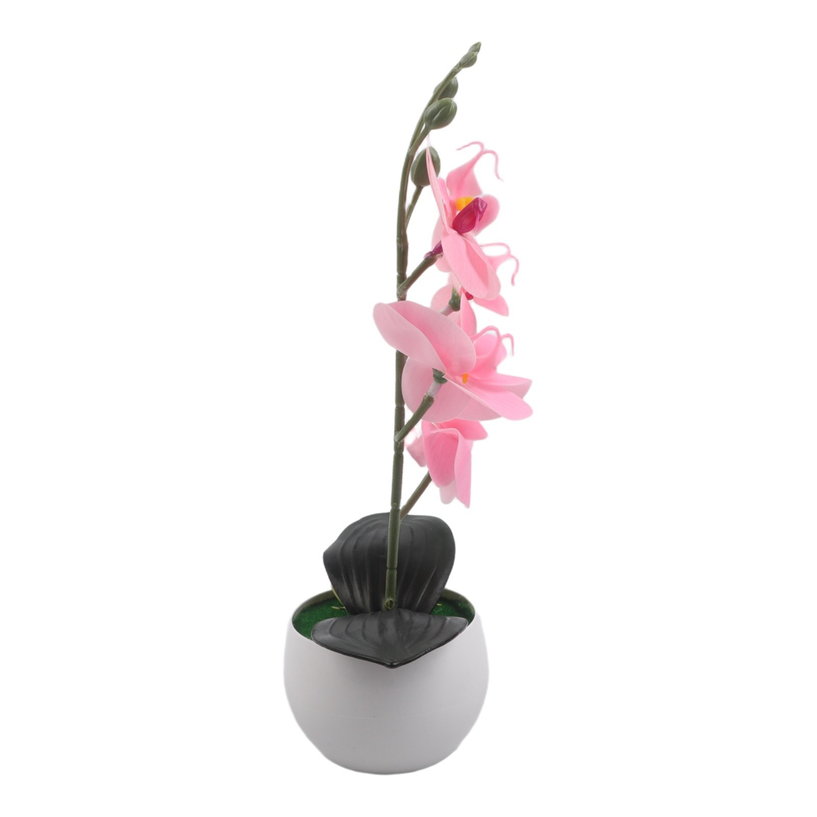Realistic Butterfly Orchid Faux Plant Four Flower in Round Belly Pot for Home