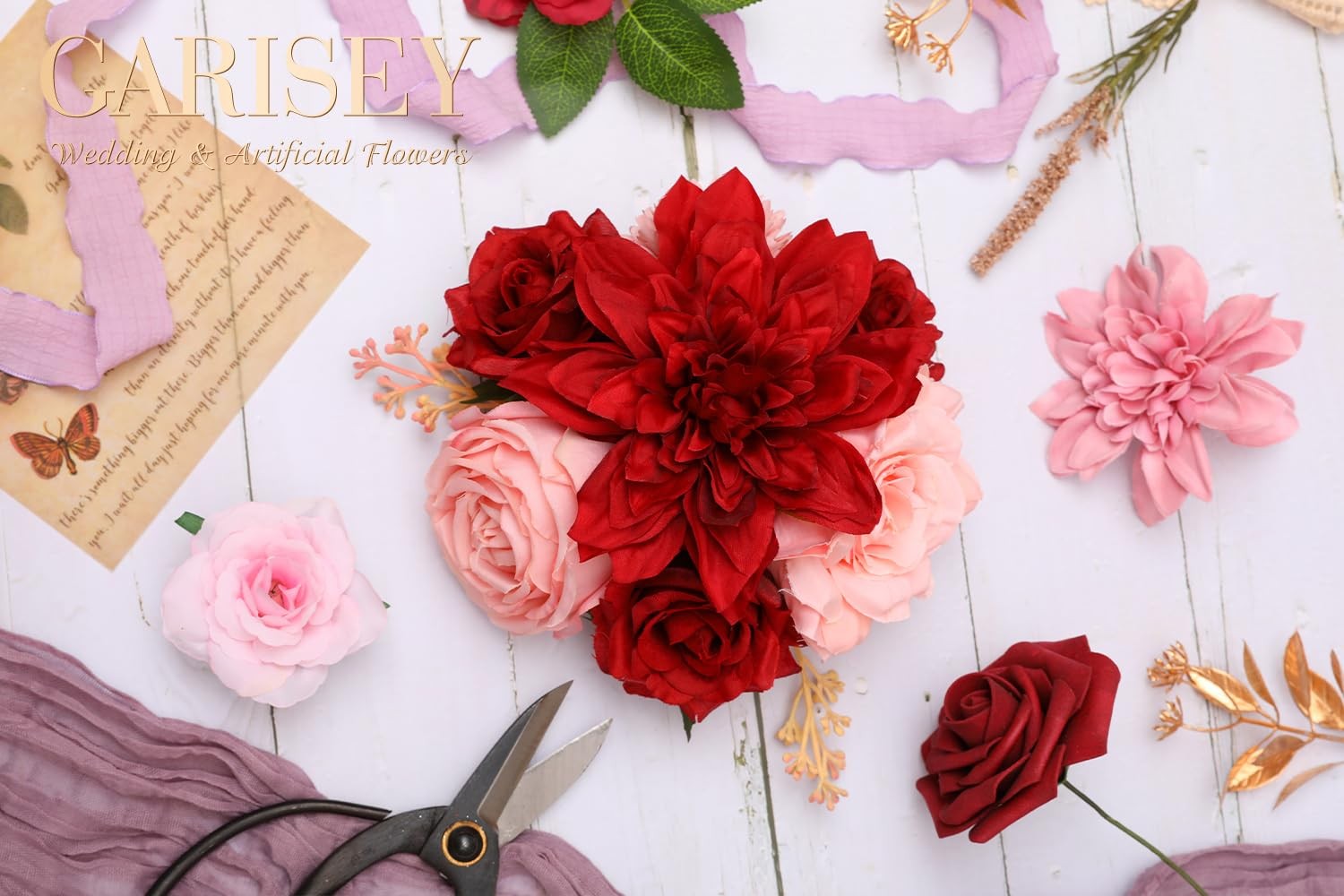 Artificial Flowers Combo, Mix Silk Flowers Roses, Peonies, Dahlias with Stems…