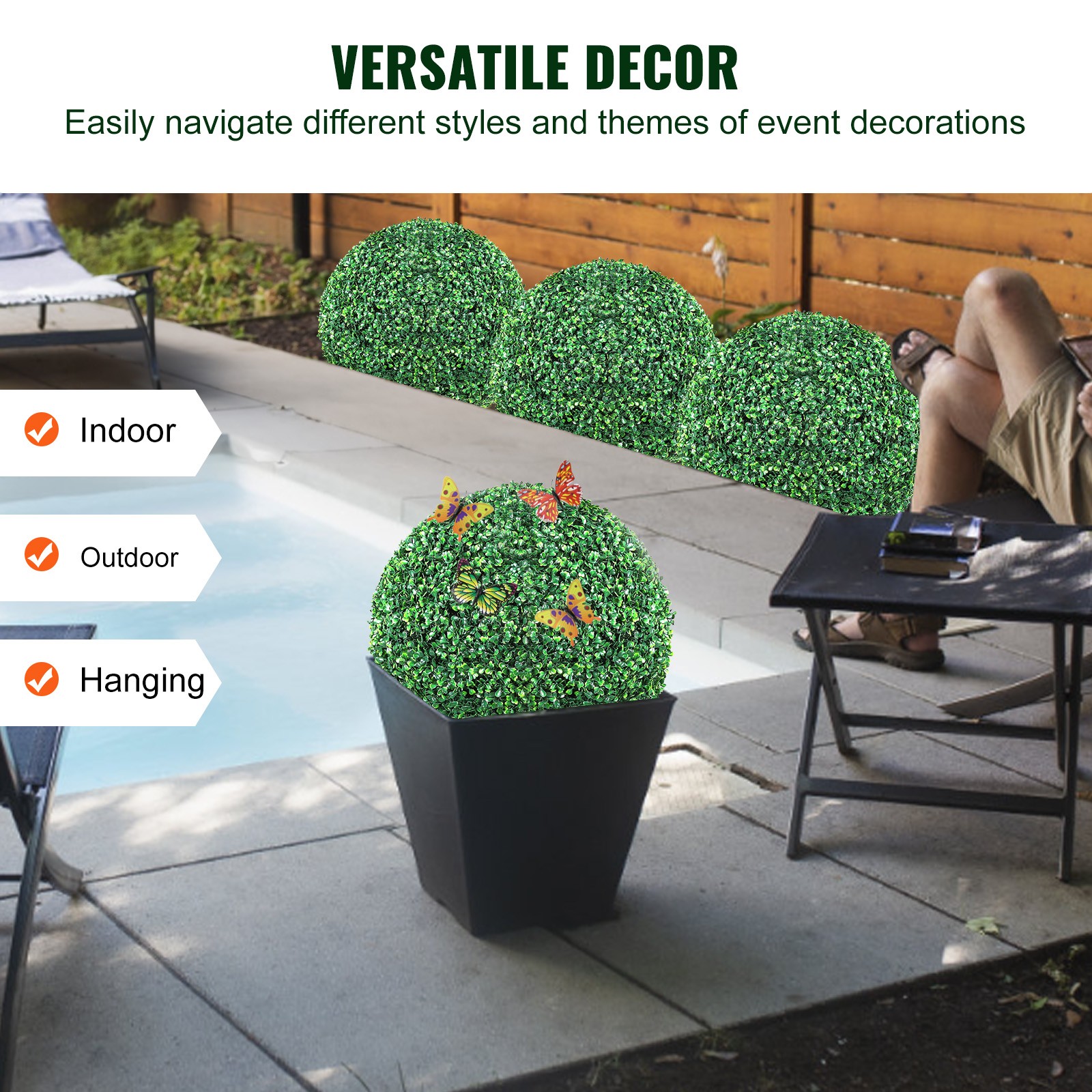 VEVOR 2PCS 16″ 40cm Artificial Topiary Greenery Ball Fake Plants Outdoor Décor