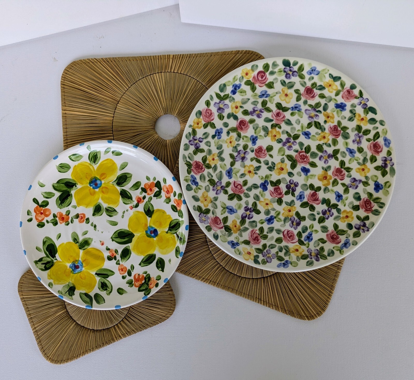Cottagecore Handpainted Artisan Floral Plates, Y2K Vintage Decorative Plates