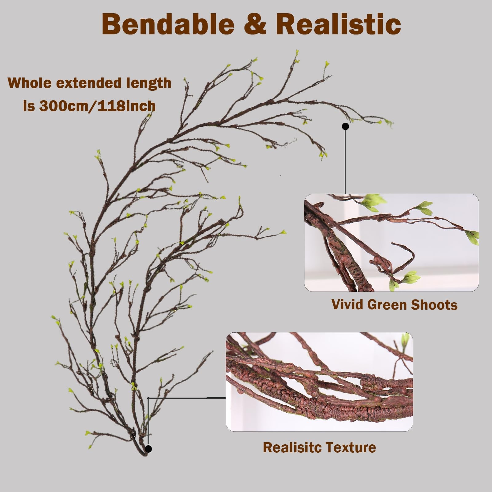 118″Faux Hanging Curly Willow Grapevine Bendable Tree Branche Wall Greenery