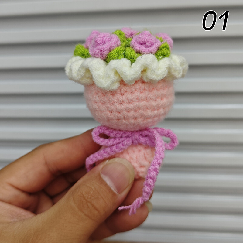 Handheld Small Bouquet Handmade Knitted Puff Flower Crochet Party Decors Gift