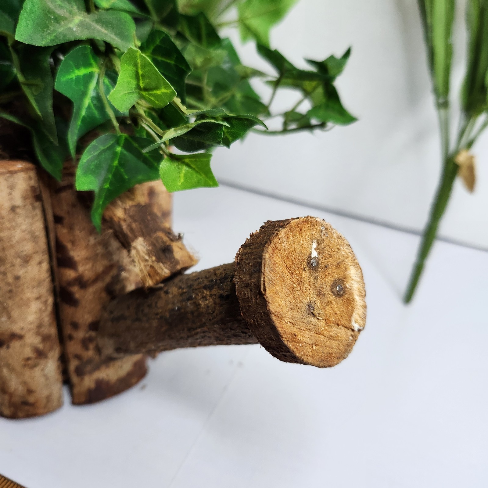 Vintage World Bazaar Faux Daffodil Flowers Rustic Log Watering Can Planter Decor