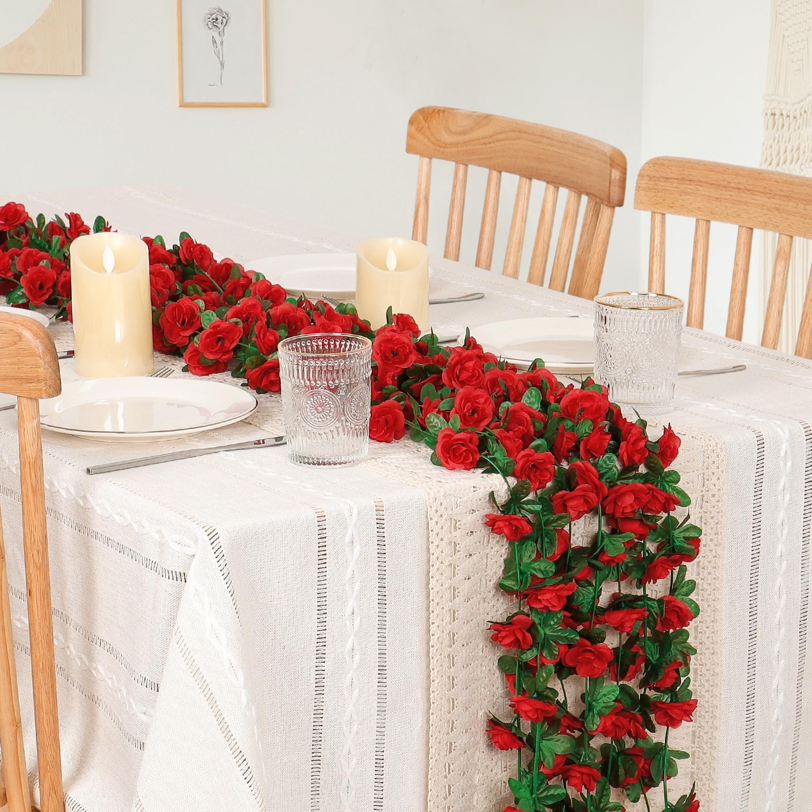 9 Pack 72 FT Artificial Flower Garland, Fake Red Roses Vines Silk Flowers Fau…