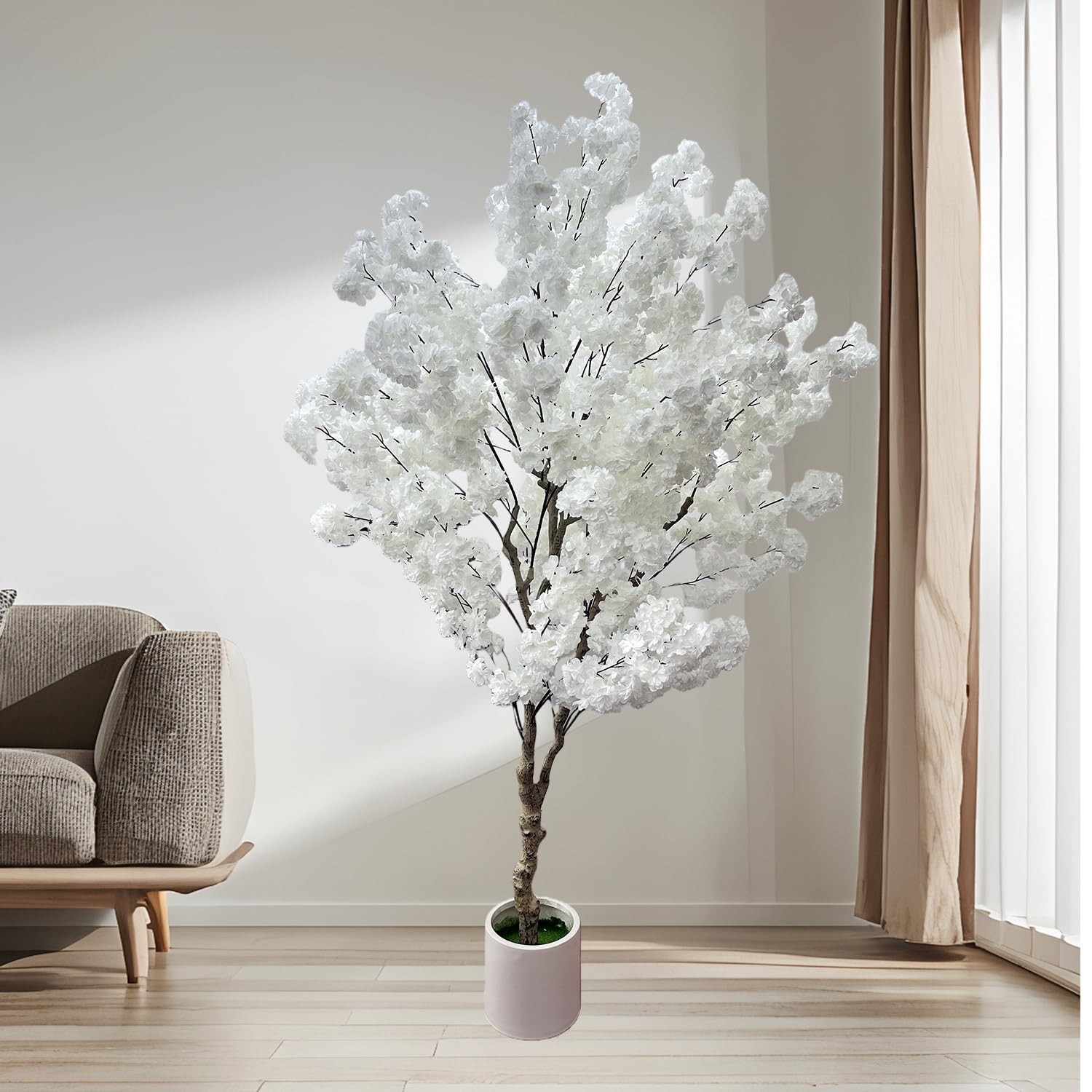 Cherry Blossom Tree 7ft, White Artificial Cherry Tree Fake White Tree for Wed…