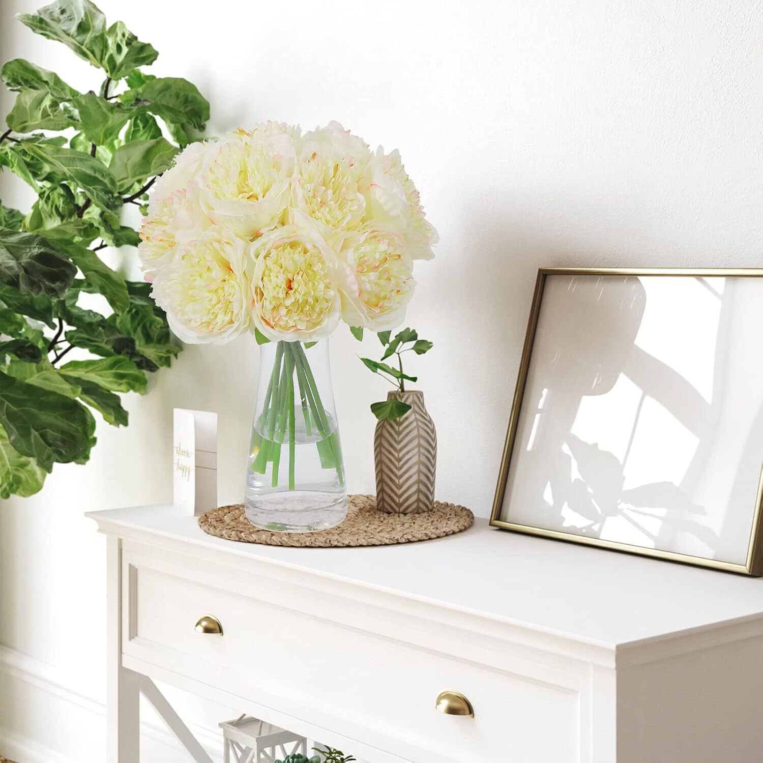 2 bunches of 10 artificial peony silk flowers Party Decoration (milky white)