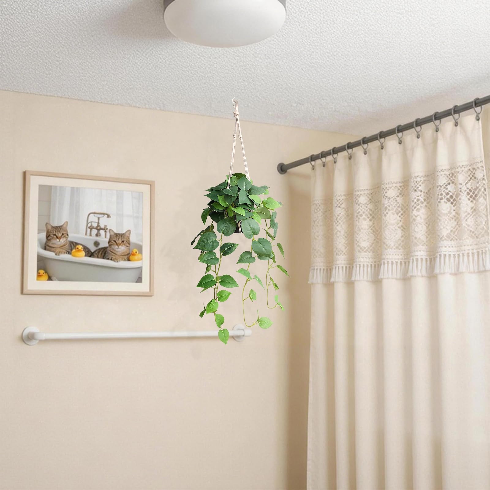 Green Artificial Lush Faux Philodendron Pothos Ivy Fake Hanging Plants Pot