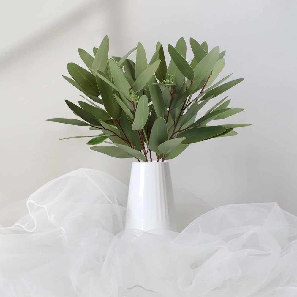 Artificial Seed Eucalyptus 10pcs Faux Eucalyptus Stems Leaves Greenery 15 Inc…