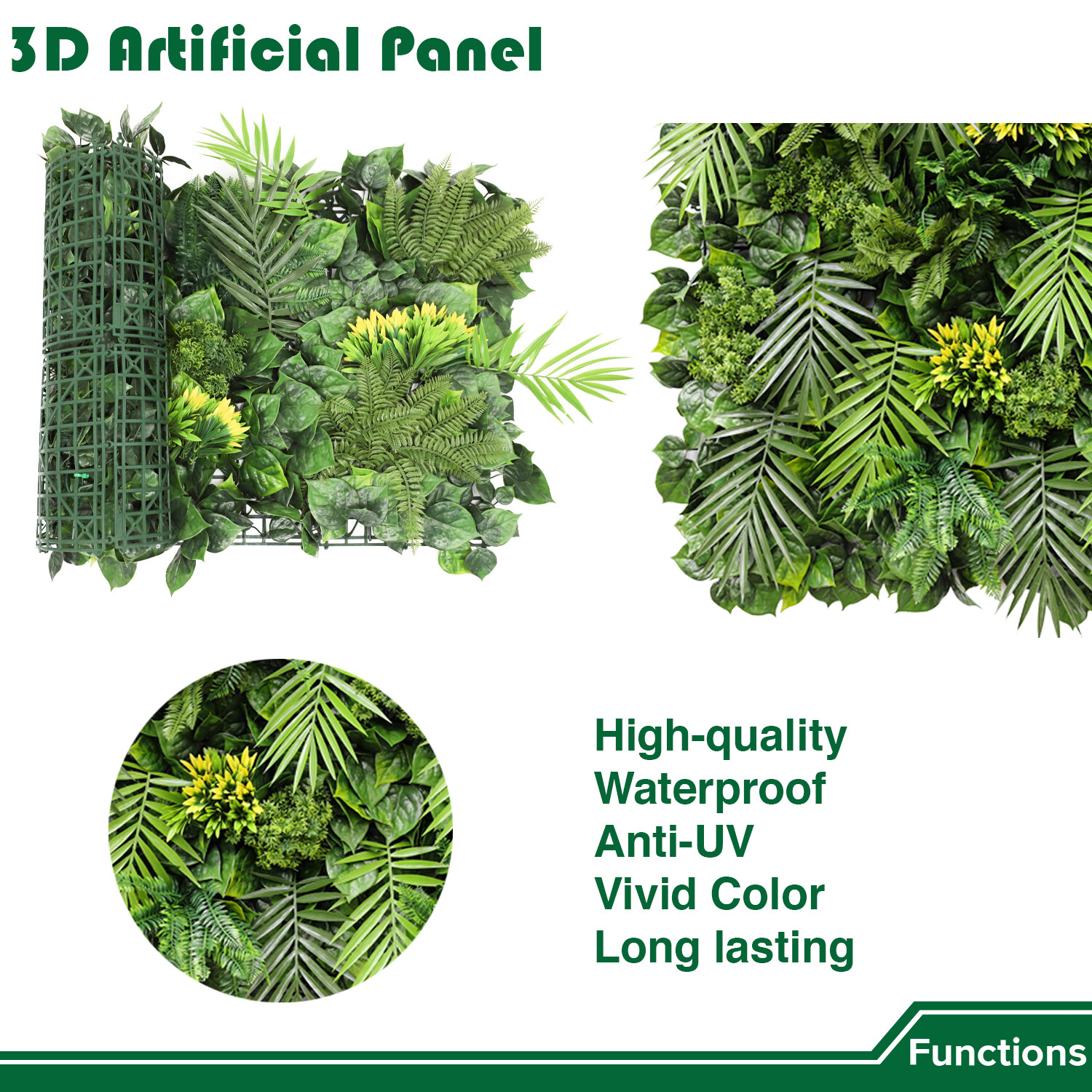 40″ Artificial Grass Mats 3D Mixed Plant Wall Ledge Decor For Home Festival #8