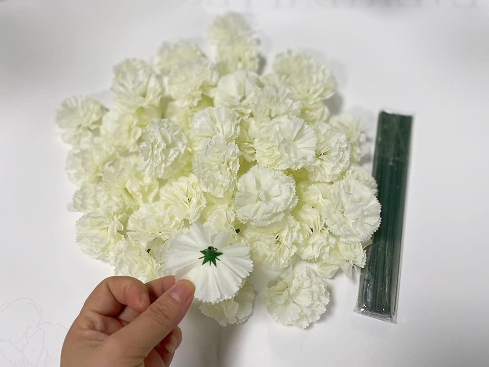 50 Artificial Silk Carnation Flower Head with Stems Set,Vase Fillers, for Hom…