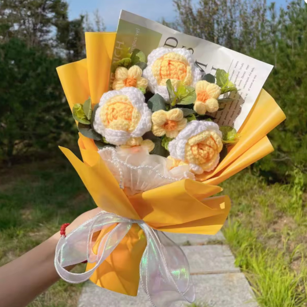 💖Crochet Flower Bouquet Rose Handmade Knitted Eternal Artificial Anniversary💖