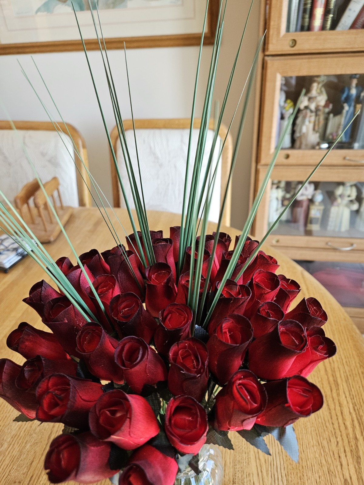 1 DOZEN – RED/BLACK – WOODEN ROSE BUDS 5 X 8 ARTIFICIAL FLOWERS – FREE SHIPPING