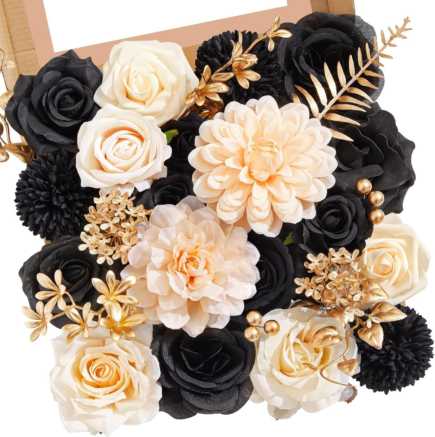 Reusable Black & Gold Champagne Faux Flowers for Any Occasion – Washable Design