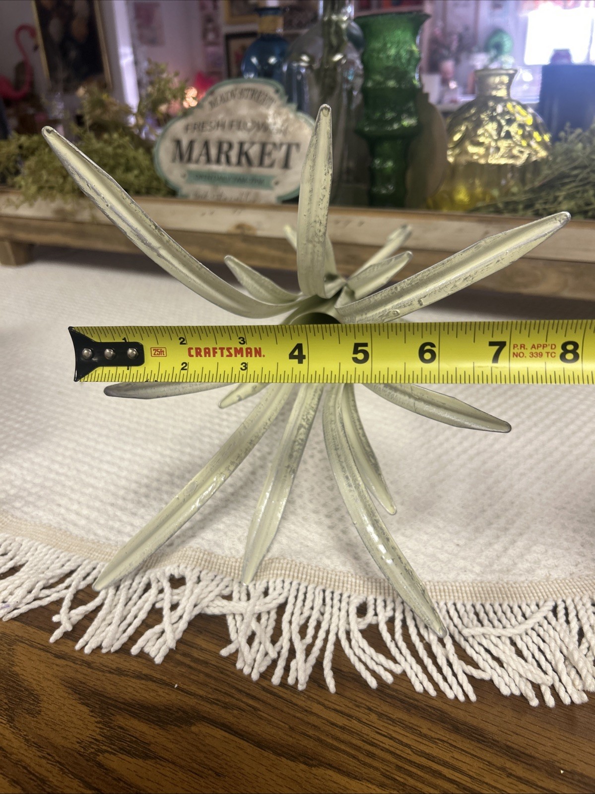 Vintage French Bouquet Holder Aged White Metal Displayer For Floral Cottage New