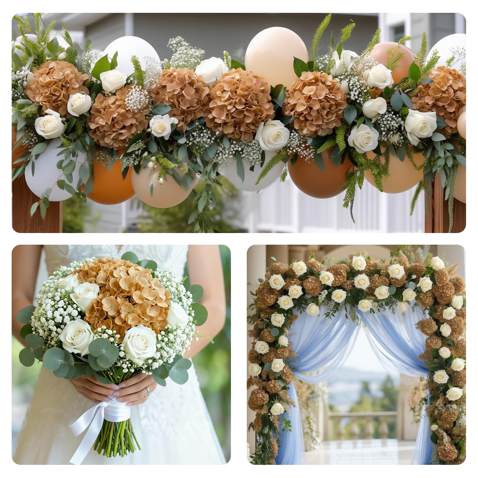 4 Pcs Artificial Hydrangea Silk Flowers with Stems, 19.7″ Coffee Faux Hydrang…