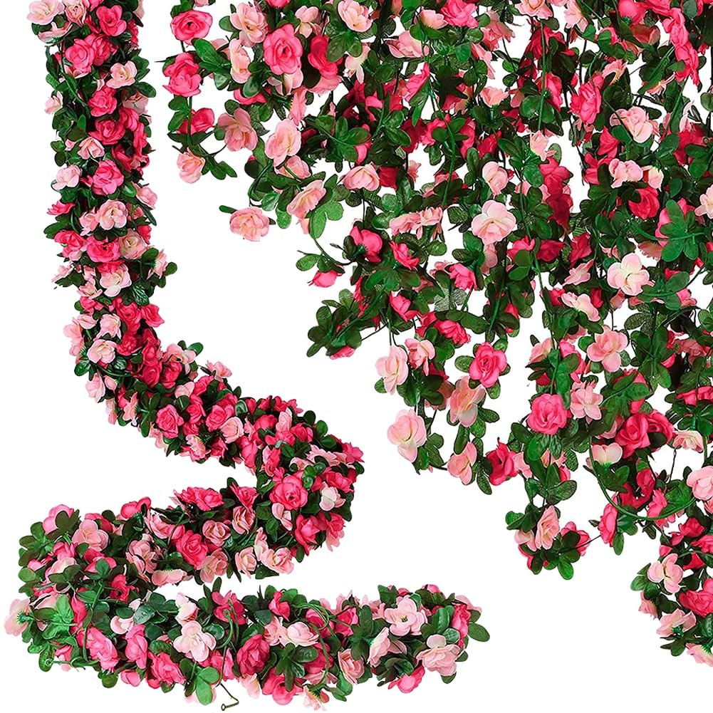 2 Strands Artificial Rose Vines Rose Flower Garland Hanging Fake Roses Faux O…