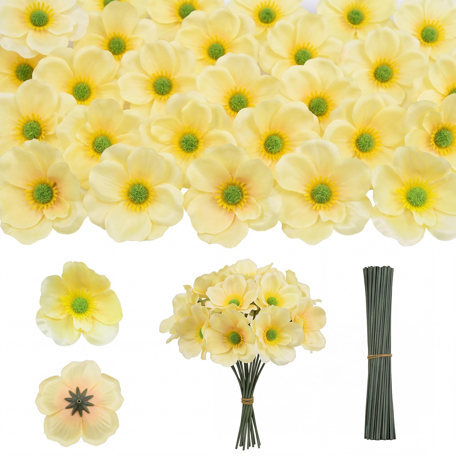 150Pcs Artificial Poppy Flowers, Solid Champagne Color, Faux Poppies for Memo…