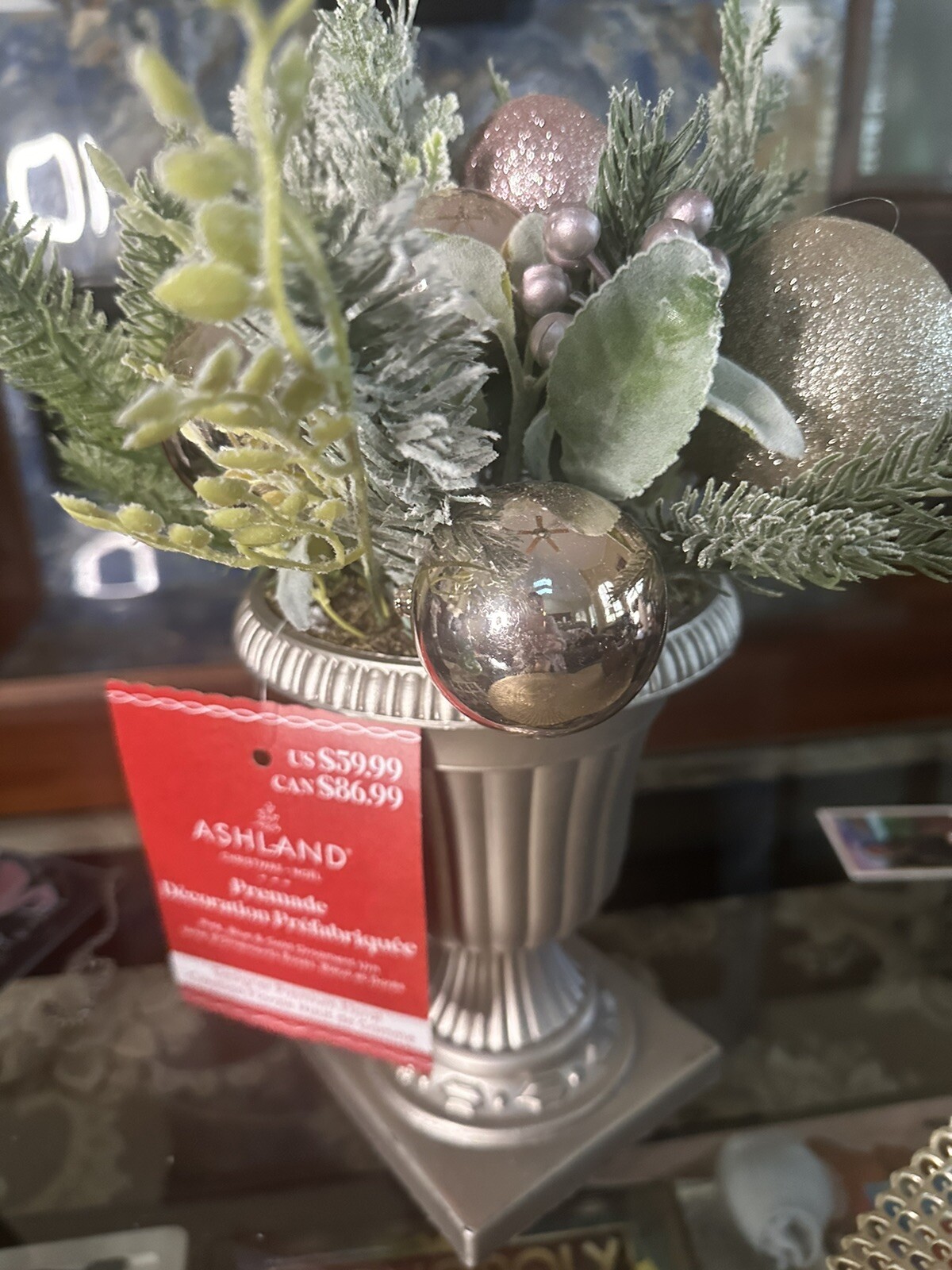 18” Pink Gold Pastel Lavender Christmas Floral Arrangement in Urn $60 Vase holi