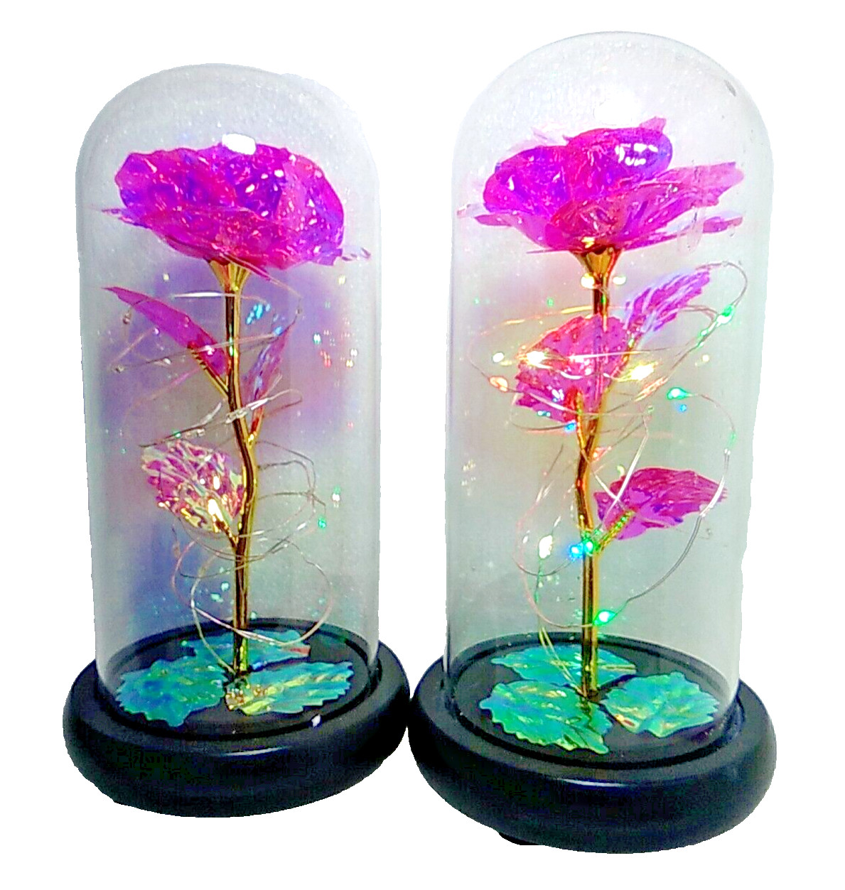 ×2) Modern Expressions ~Light-Up Rose In Glass Dome