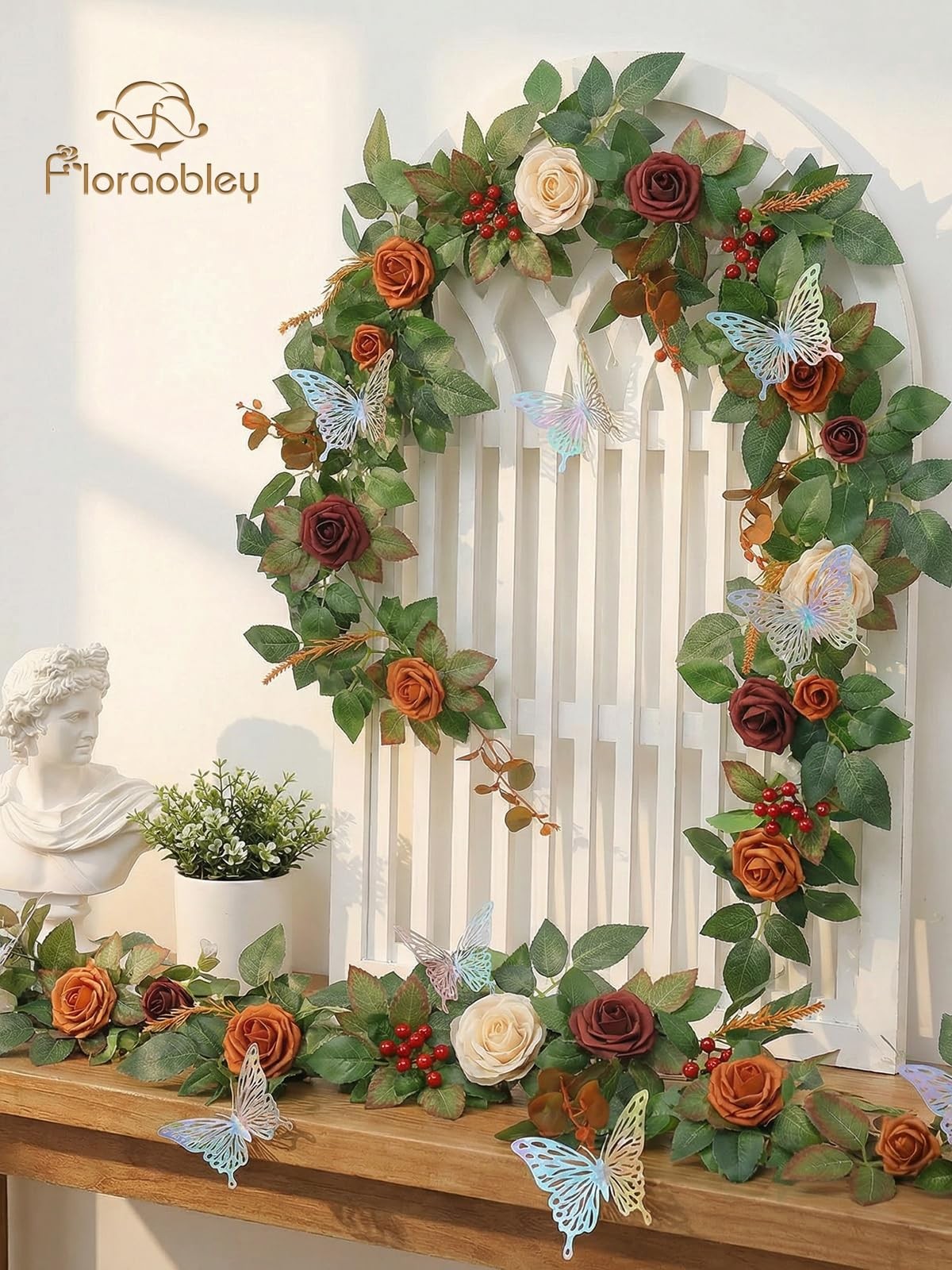 5.5FT Artificial Flower Garland Terracotta Rose & Greenery for Wedding Arch B…