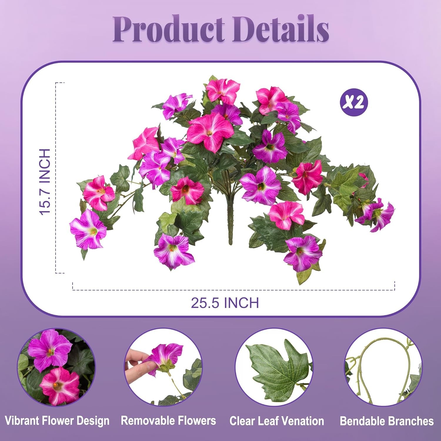 Maintenance-Free Fuchsia Lotus Faux Petunias – 2 Pack for Indoor/Outdoor Beauty