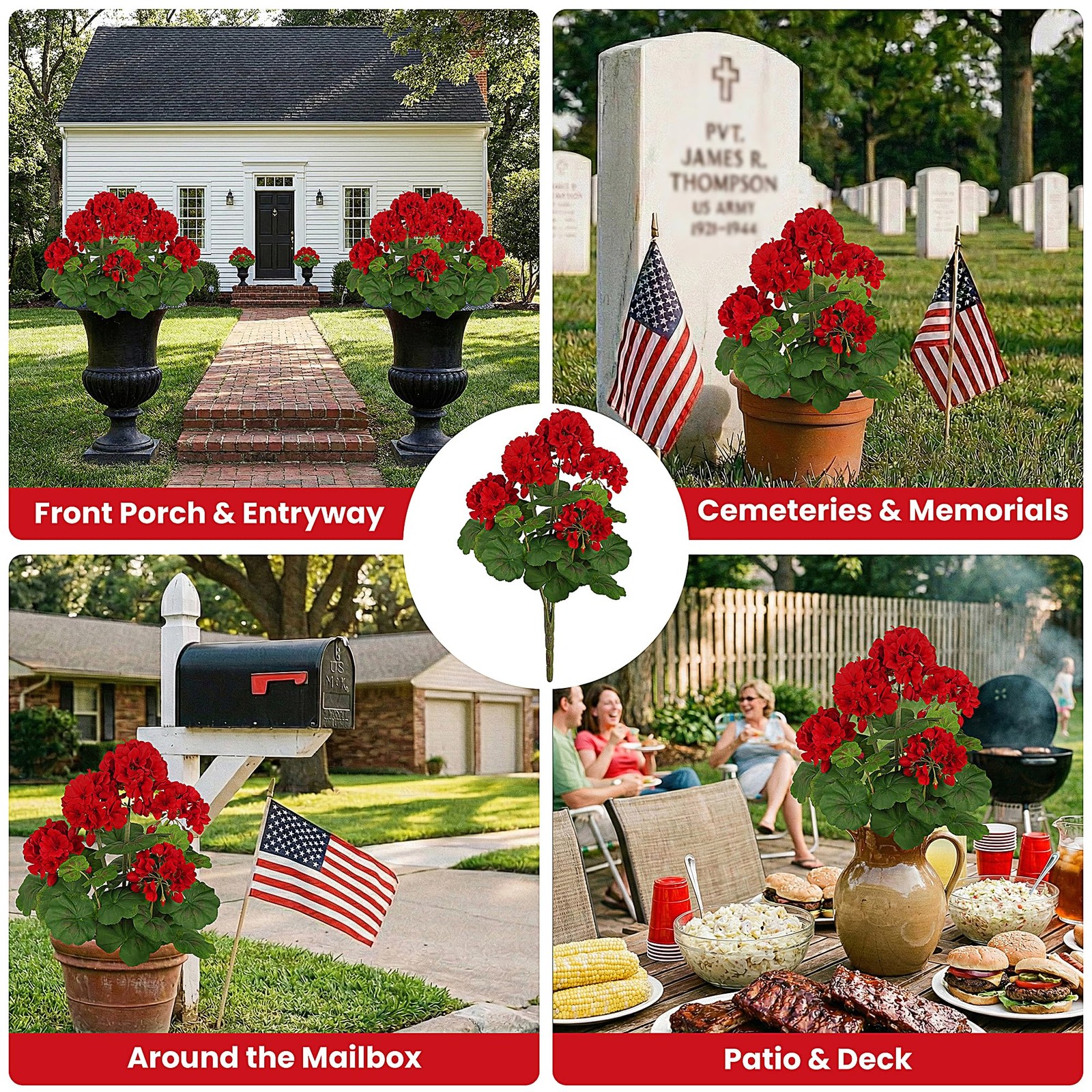 FOREST PRINCE 2 PCS 18″ Artificial Geraniums for Outdoors, UV Resistant Red S…
