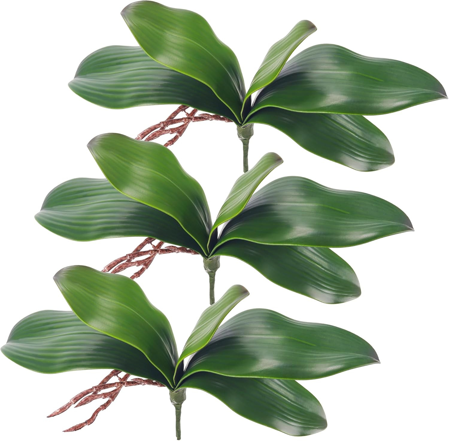 Fake Orchids 3 Pack Artificial Orchid Leaves Faux Greenery Stems for Vase Shelf