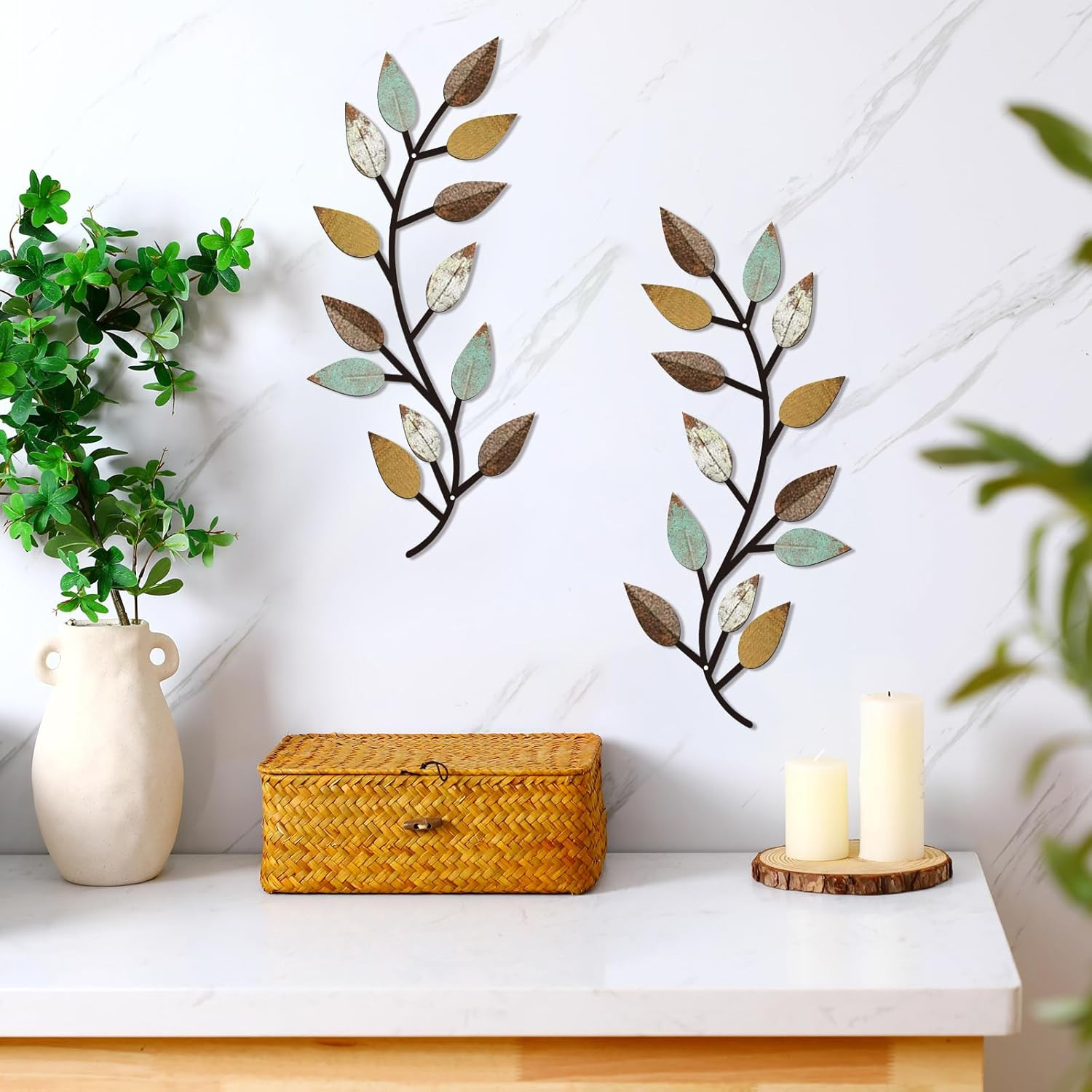 2 Pieces Metal Tree Leaf Wall Decor Vine Olive Branch Leaf Wall Art