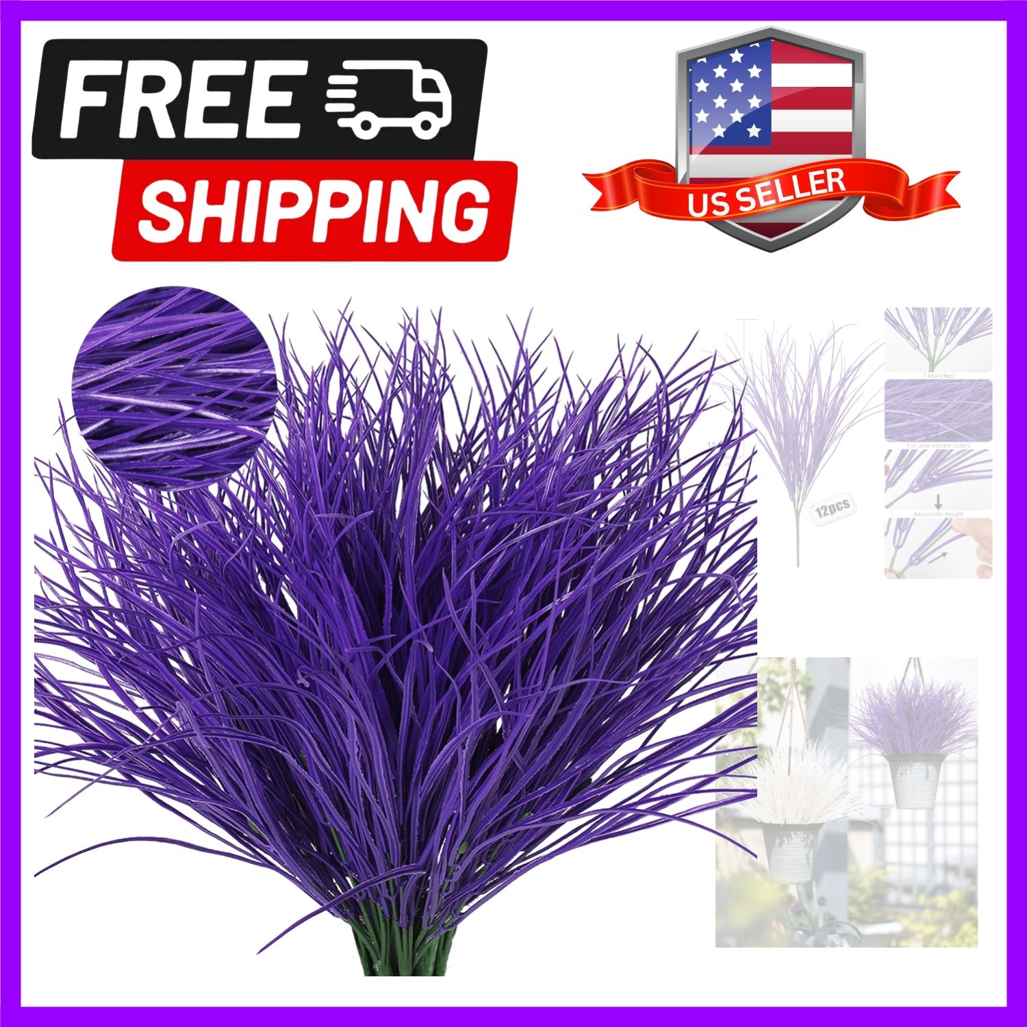 Vibrant 15.7″ Purple Faux Grass – Set of 12, Indoor & Outdoor Decorative Plants
